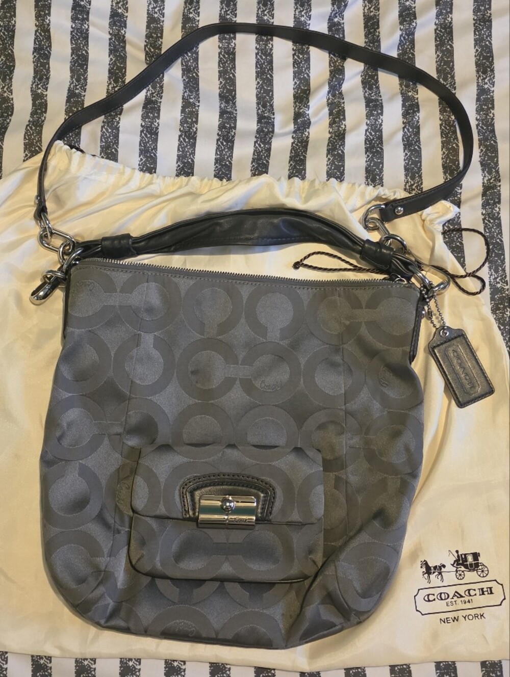 Coach Women's Kristin Op Art Hobo Handbag Purse Large Gray